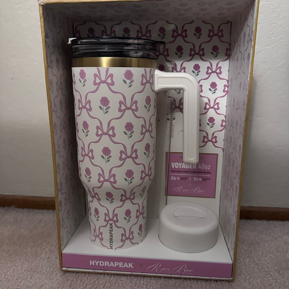 Hydrapeak Voyager 40oz Tumbler with Straw - Pink & White Bow Design - Brand New - Picture 4 of 5